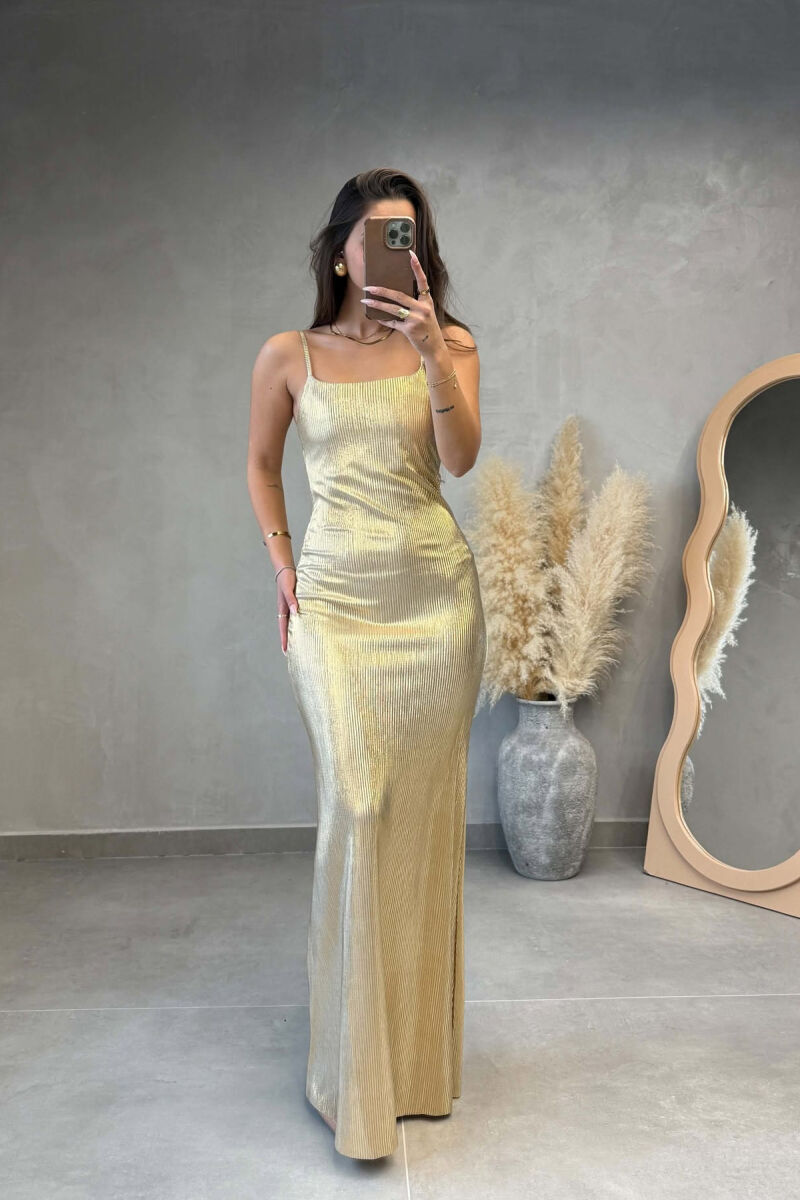 ONE COLOR SHINY THIN STRAPS WOMAN DRESS GOLDEN ROD/GOLD - 1