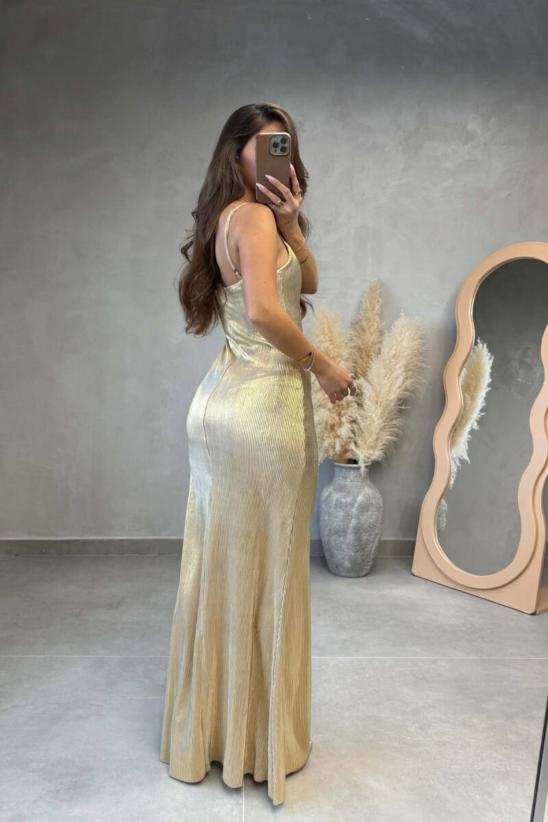 ONE COLOR SHINY THIN STRAPS WOMAN DRESS GOLDEN ROD/GOLD - 3
