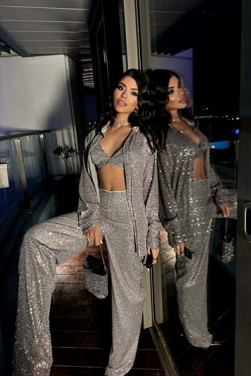 ONE COLOR SHINY THREE PIECE WOMAN SET SILVER/ARGJEND - 2