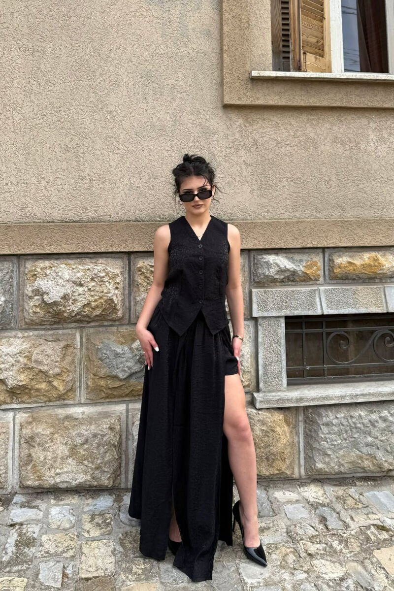 ONE COLOR SHINY VEST + SKORTS WOMAN SET BLACK/ E ZEZE - 1