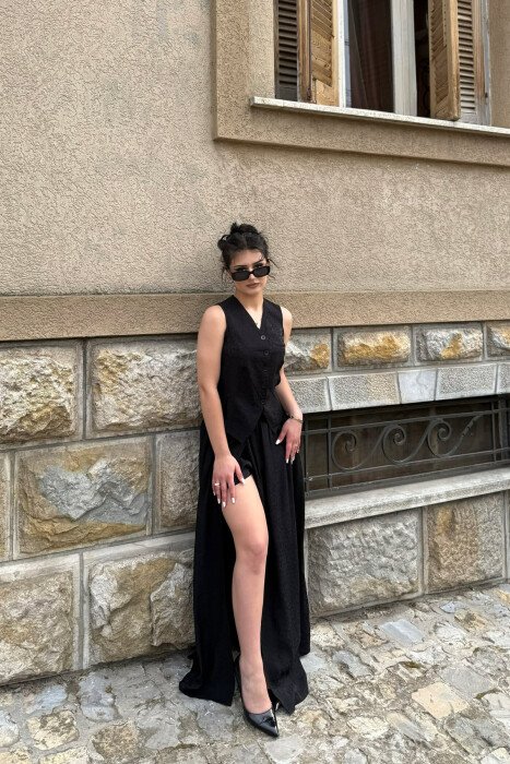 ONE COLOR SHINY VEST + SKORTS WOMAN SET BLACK/ E ZEZE - 3