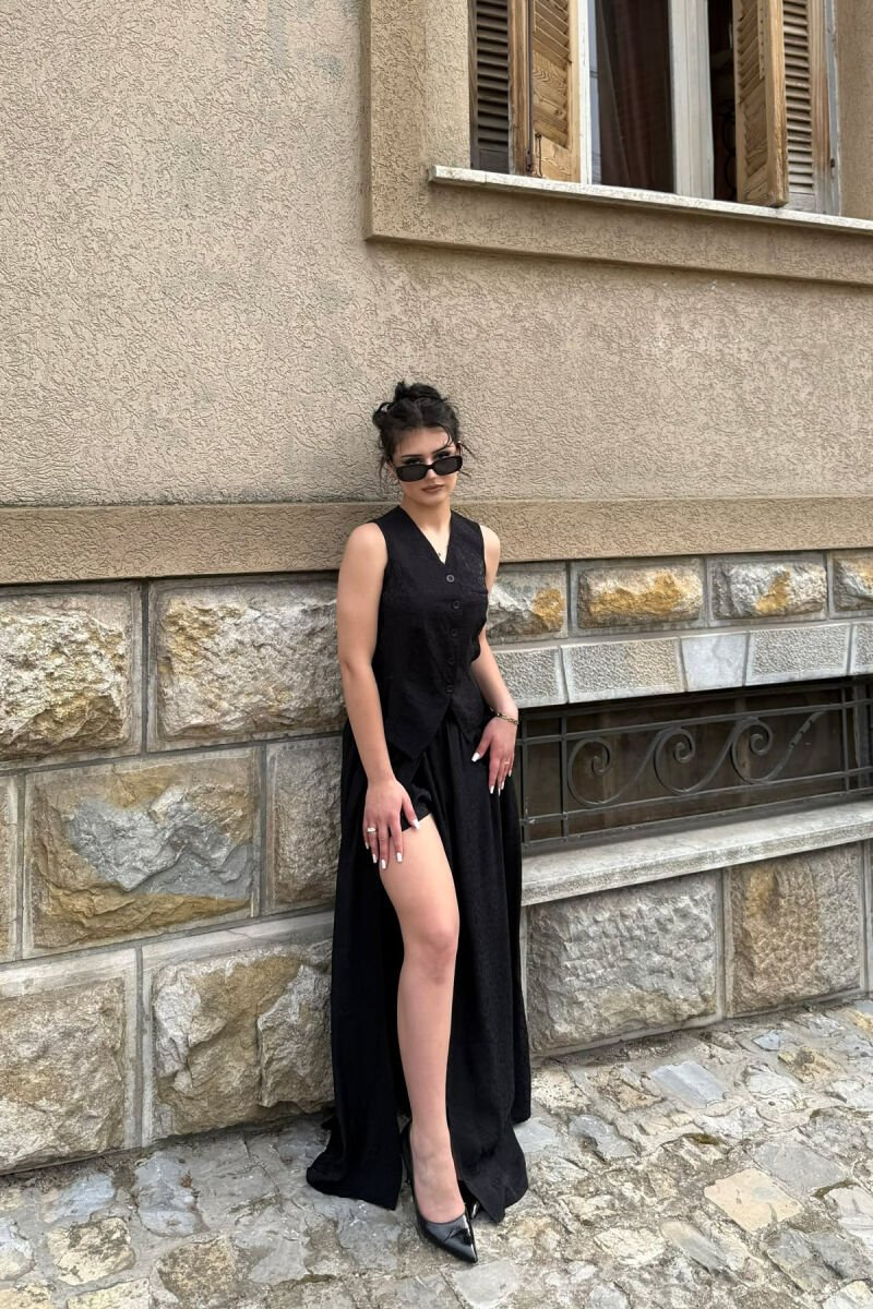 ONE COLOR SHINY VEST + SKORTS WOMAN SET BLACK/ E ZEZE - 3