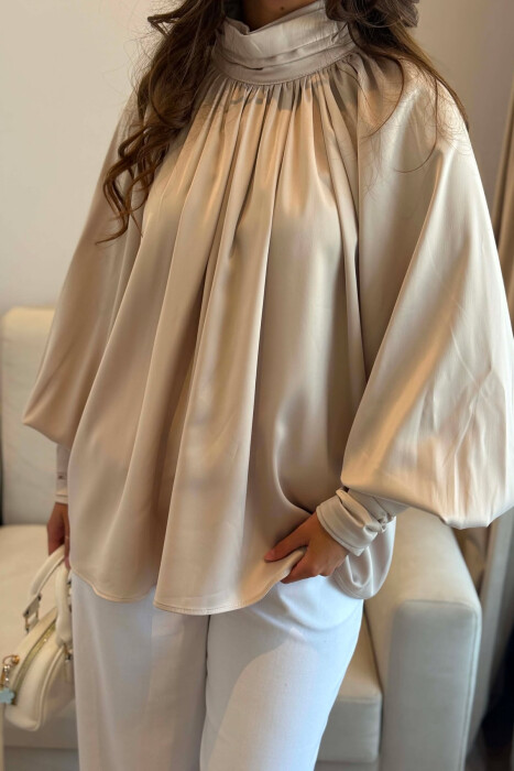 ONE COLOR SHINY WOMAN SHIRT BEIGE/BEZHE - 2