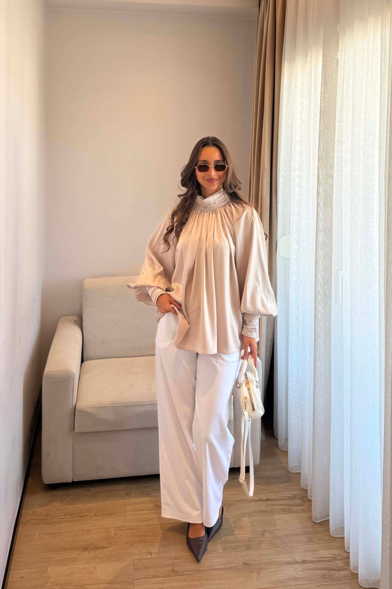 ONE COLOR SHINY WOMAN SHIRT BEIGE/BEZHE - 5