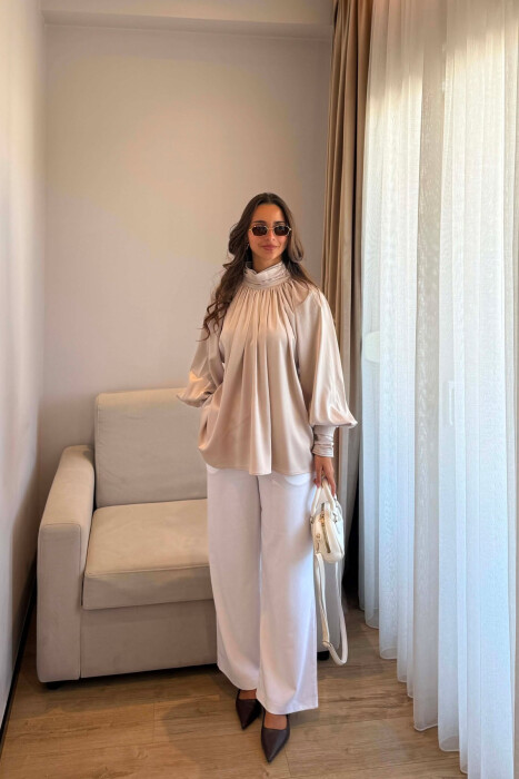 ONE COLOR SHINY WOMAN SHIRT BEIGE/BEZHE - 6
