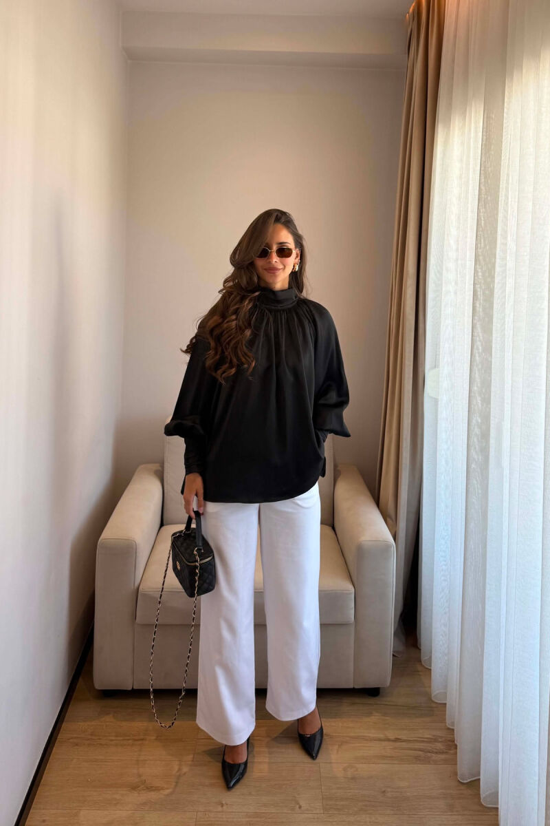 ONE COLOR SHINY WOMAN SHIRT BLACK/ E ZEZE - 2