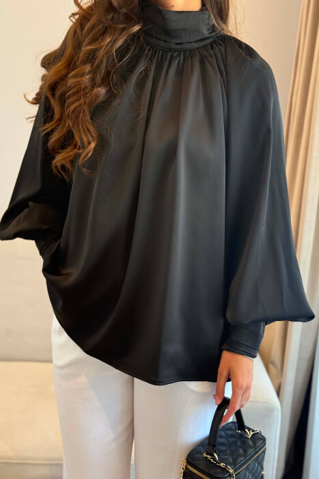 ONE COLOR SHINY WOMAN SHIRT BLACK/ E ZEZE - 3