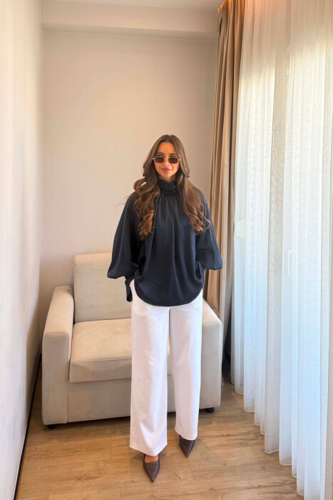 ONE COLOR SHINY WOMAN SHIRT BLUE/BLU - 2