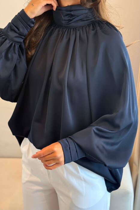 ONE COLOR SHINY WOMAN SHIRT BLUE/BLU - 4