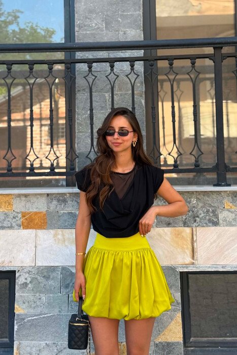 ONE COLOR SHINY WOMAN SKIRT LIGHT GREEN/JEZB - 4