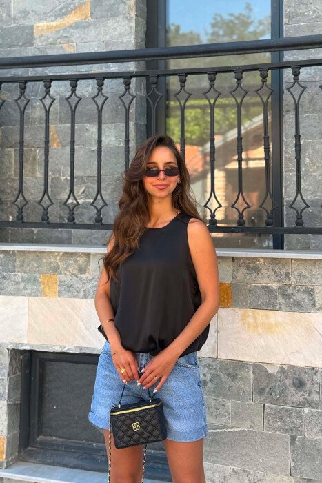 ONE COLOR SHINY WOMAN TANK TOP BLACK/ E ZEZE - 5