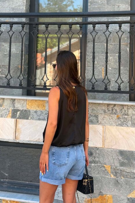ONE COLOR SHINY WOMAN TANK TOP BLACK/ E ZEZE - 6