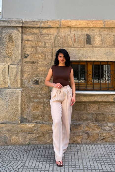 ONE COLOR SHINY WOMAN TROUSERS BEIGE/BEZHE - 1