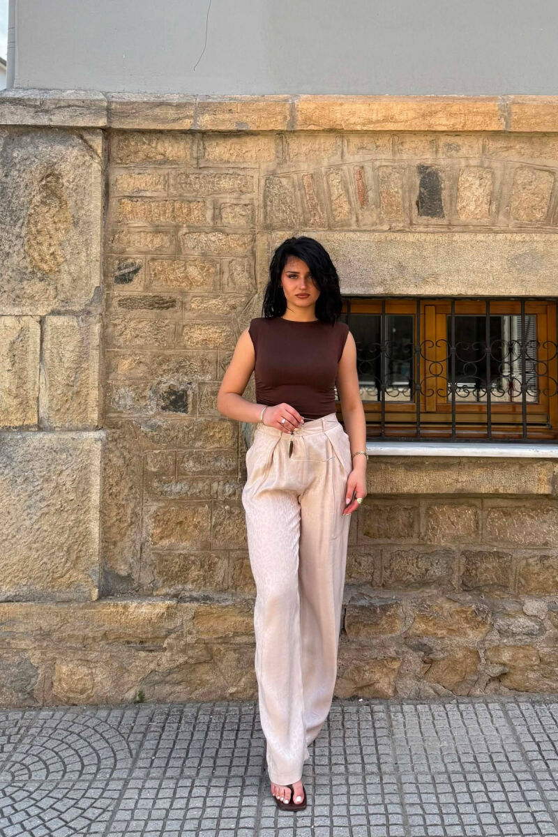 ONE COLOR SHINY WOMAN TROUSERS BEIGE/BEZHE - 1