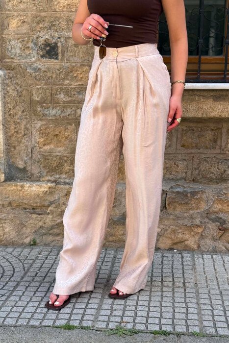 ONE COLOR SHINY WOMAN TROUSERS BEIGE/BEZHE - 2