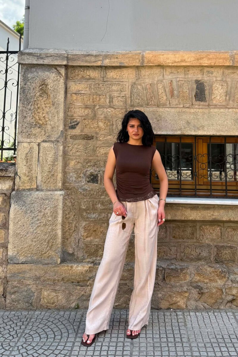 ONE COLOR SHINY WOMAN TROUSERS BEIGE/BEZHE - 3