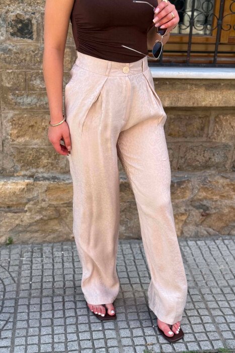 ONE COLOR SHINY WOMAN TROUSERS BEIGE/BEZHE - 4