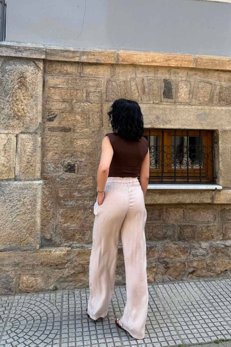 ONE COLOR SHINY WOMAN TROUSERS BEIGE/BEZHE - 5