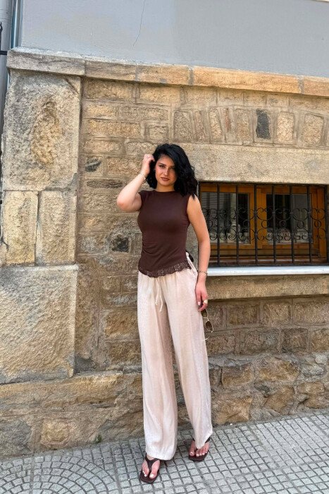 ONE COLOR SHINY WOMAN TROUSERS BEIGE/BEZHE - 2