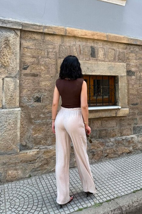 ONE COLOR SHINY WOMAN TROUSERS BEIGE/BEZHE - 4