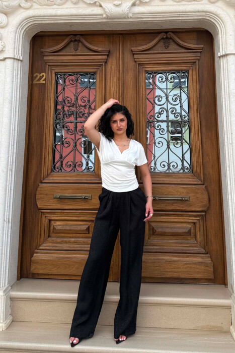 ONE COLOR SHINY WOMAN TROUSERS BLACK/ E ZEZE - 1