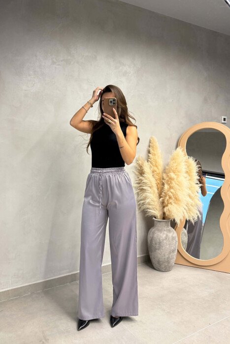 ONE COLOR SHINY WOMAN TROUSERS GREY/GRI - KLAUDIO FASHION