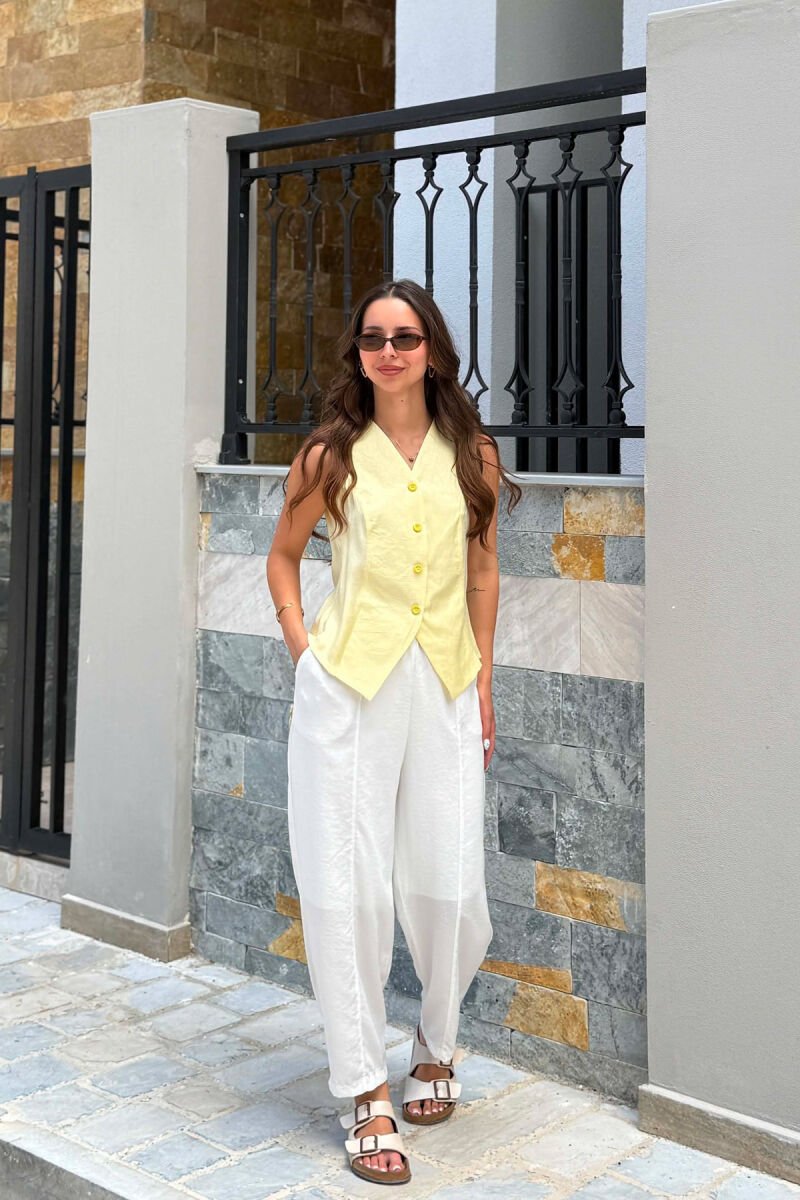 ONE COLOR SHINY WOMAN VEST YELLOW/E VERDHE - 1
