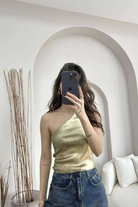 ONE COLOR SHINY WOMEN TANK TOP GOLDEN ROD/GOLD - 1