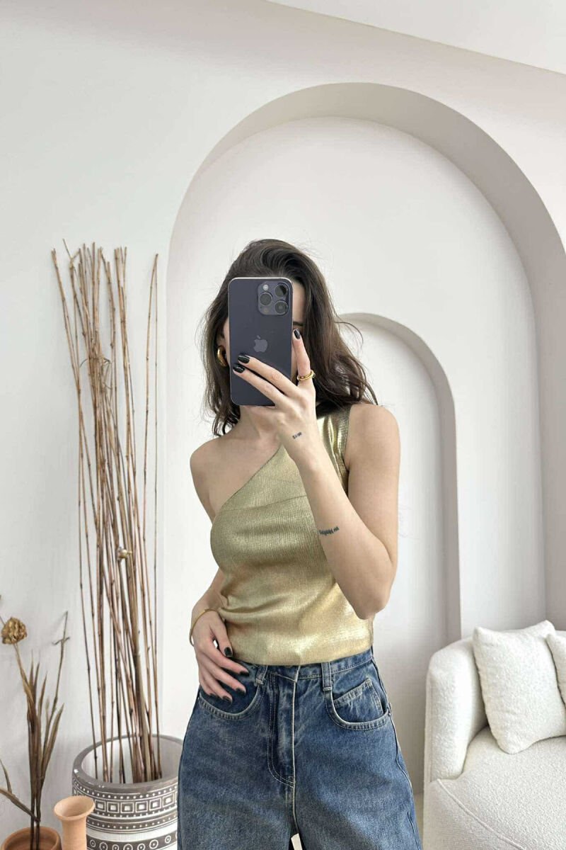 ONE COLOR SHINY WOMEN TANK TOP GOLDEN ROD/GOLD - 3