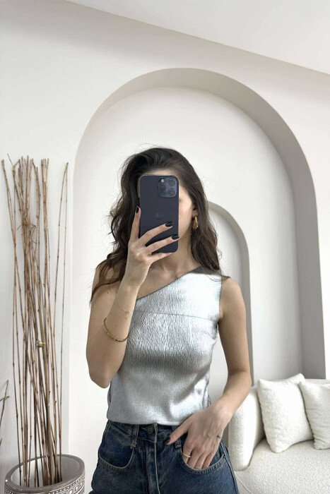 ONE COLOR SHINY WOMEN TANK TOP SILVER/ARGJEND - 1