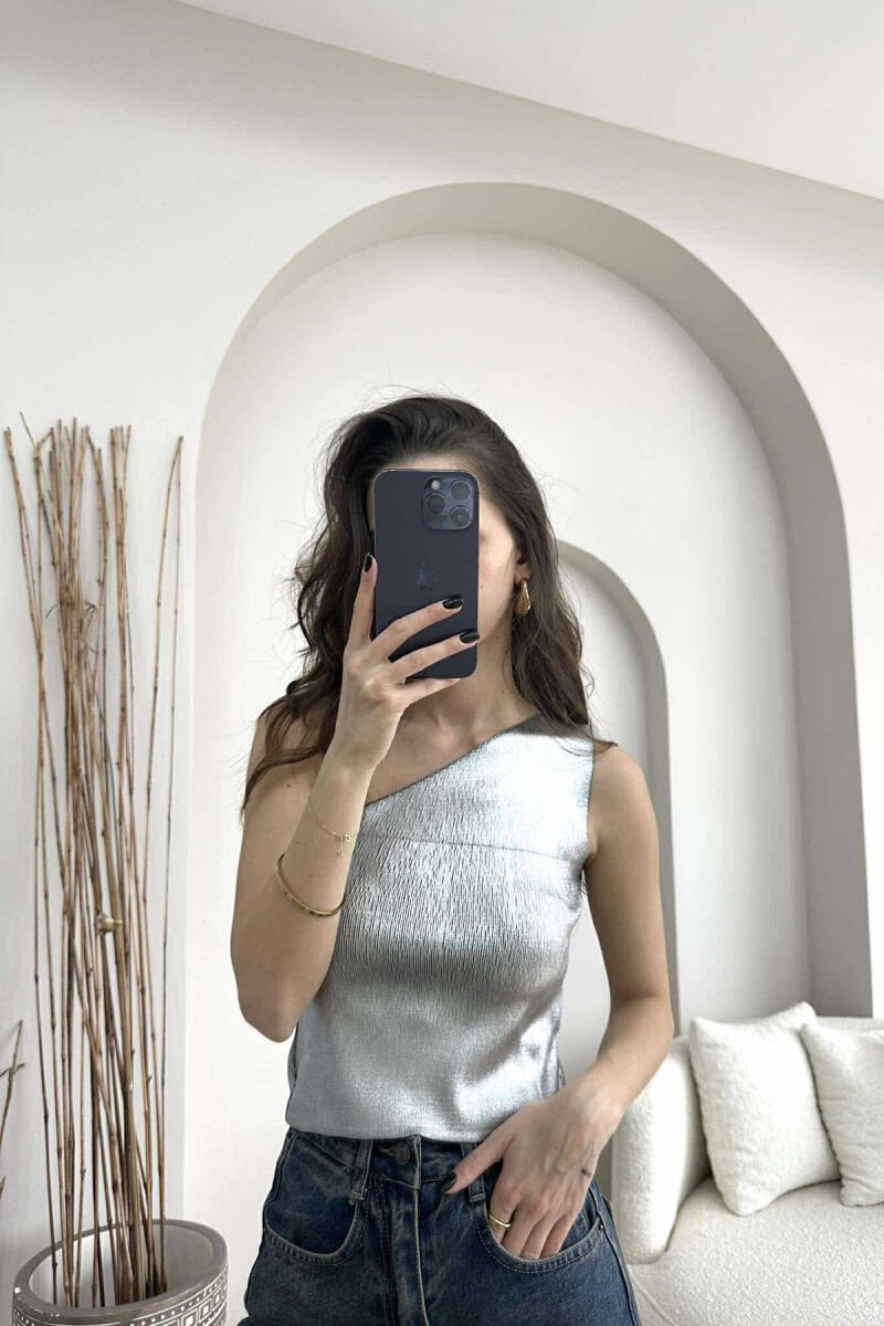 ONE COLOR SHINY WOMEN TANK TOP SILVER/ARGJEND - 1