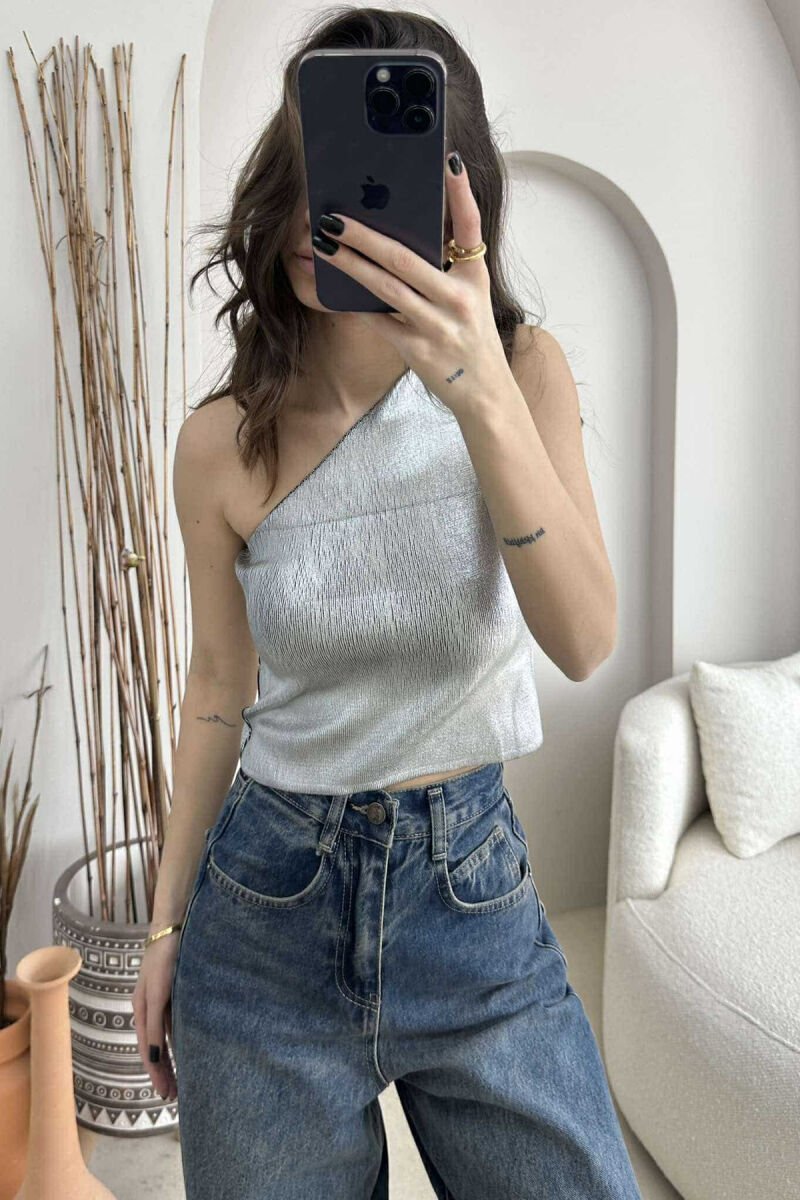ONE COLOR SHINY WOMEN TANK TOP SILVER/ARGJEND - 4