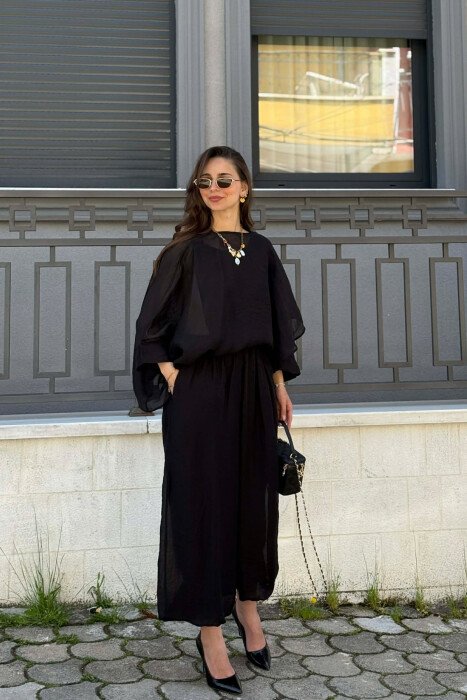 ONE COLOR SHIRT + BALLON TROUSERS WOMAN SET BLACK/ E ZEZE - 1