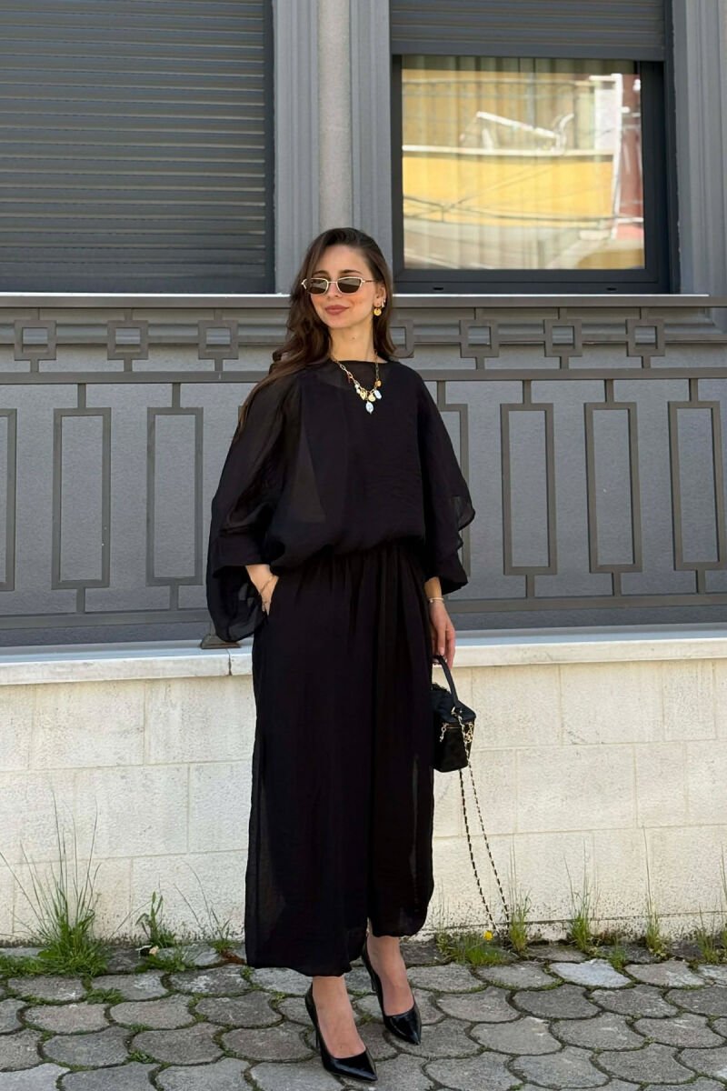 ONE COLOR SHIRT + BALLON TROUSERS WOMAN SET BLACK/ E ZEZE - 1