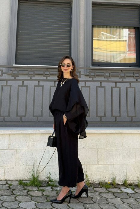 ONE COLOR SHIRT + BALLON TROUSERS WOMAN SET BLACK/ E ZEZE - 3