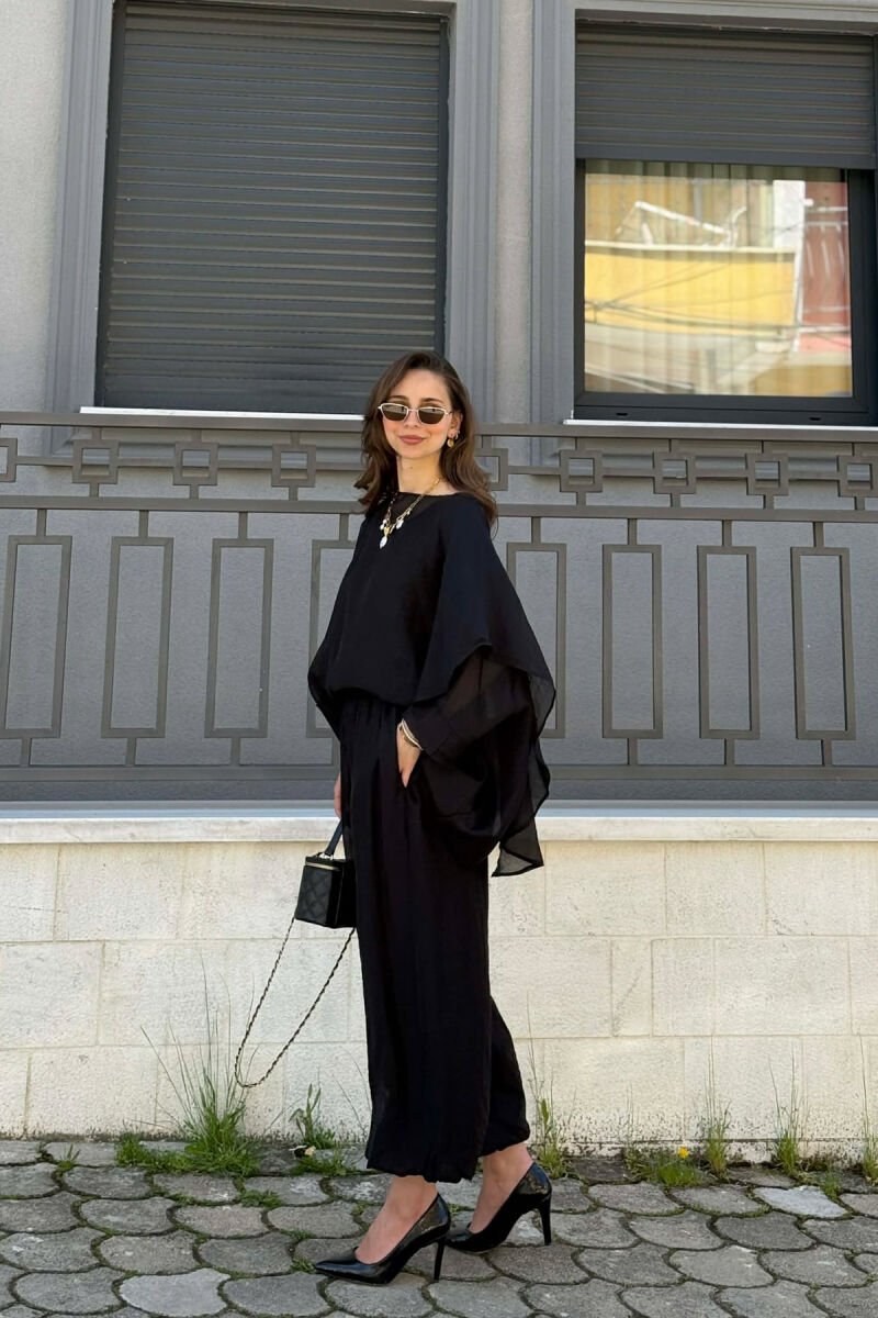ONE COLOR SHIRT + BALLON TROUSERS WOMAN SET BLACK/ E ZEZE - 3
