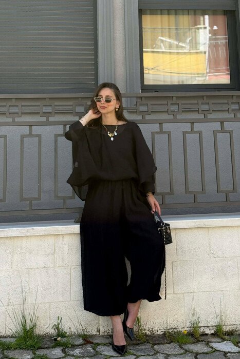 ONE COLOR SHIRT + BALLON TROUSERS WOMAN SET BLACK/ E ZEZE - 5