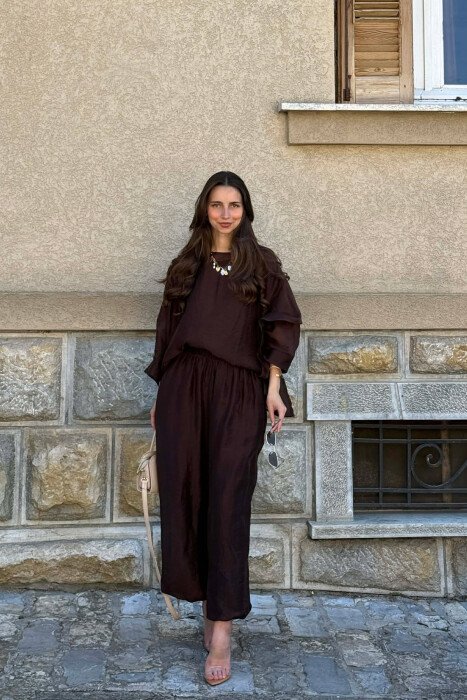 ONE COLOR SHIRT + BALLON TROUSERS WOMAN SET BROWN/KAFE - 1