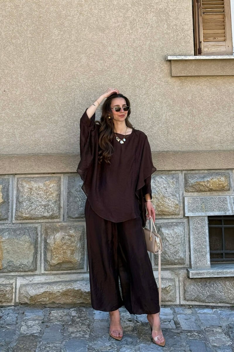 ONE COLOR SHIRT + BALLON TROUSERS WOMAN SET BROWN/KAFE - 2