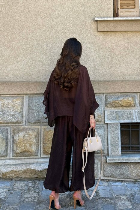 ONE COLOR SHIRT + BALLON TROUSERS WOMAN SET BROWN/KAFE - 3