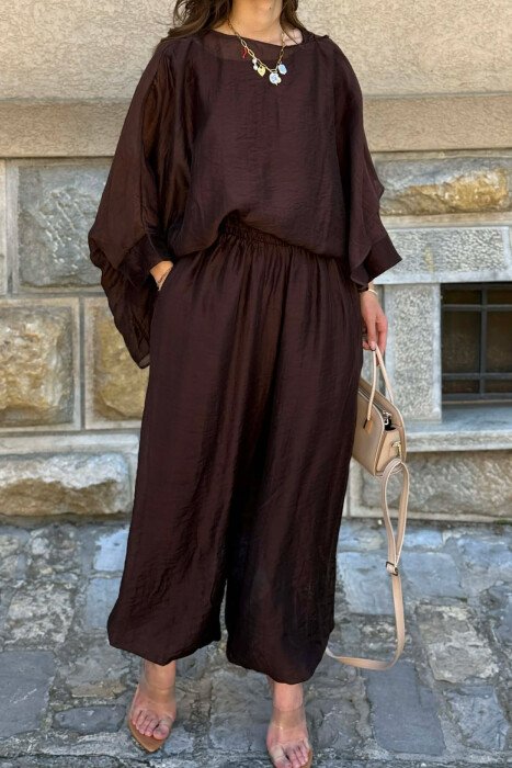 ONE COLOR SHIRT + BALLON TROUSERS WOMAN SET BROWN/KAFE - 4