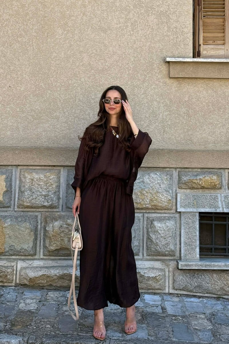 ONE COLOR SHIRT + BALLON TROUSERS WOMAN SET BROWN/KAFE - 5