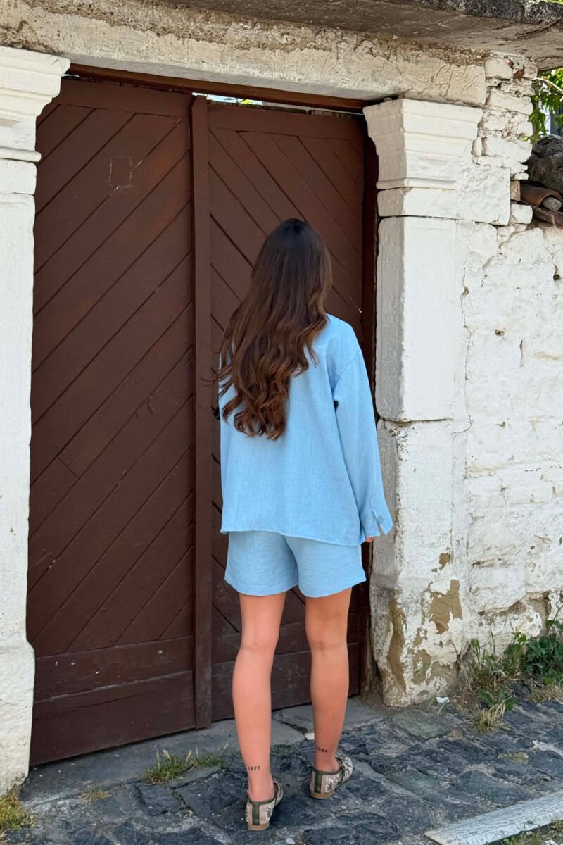 ONE COLOR SHIRT + BELT DETAIL SHORTS WOMAN SET LIGHTBLUE/BZ - 3