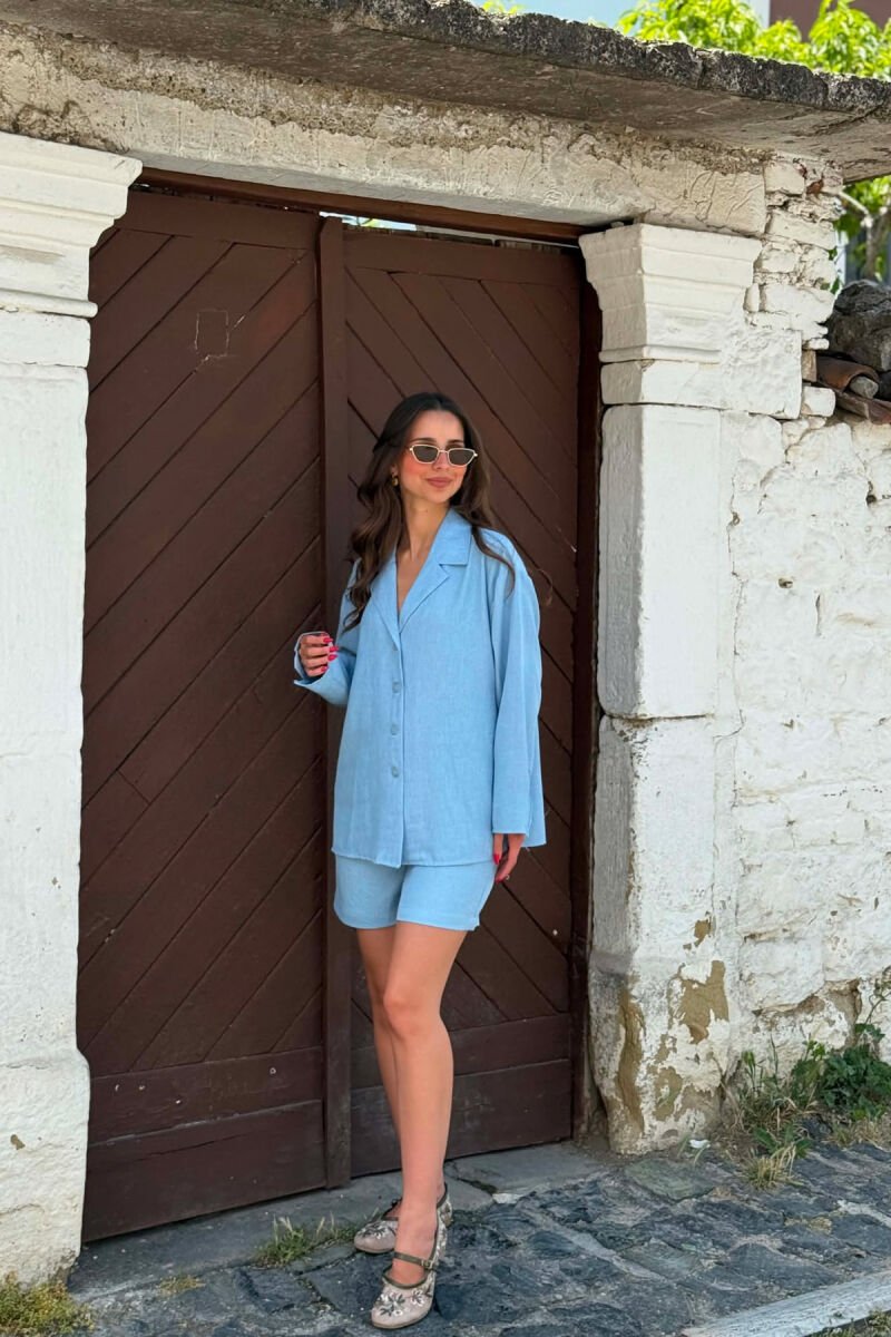 ONE COLOR SHIRT + BELT DETAIL SHORTS WOMAN SET LIGHTBLUE/BZ - 4
