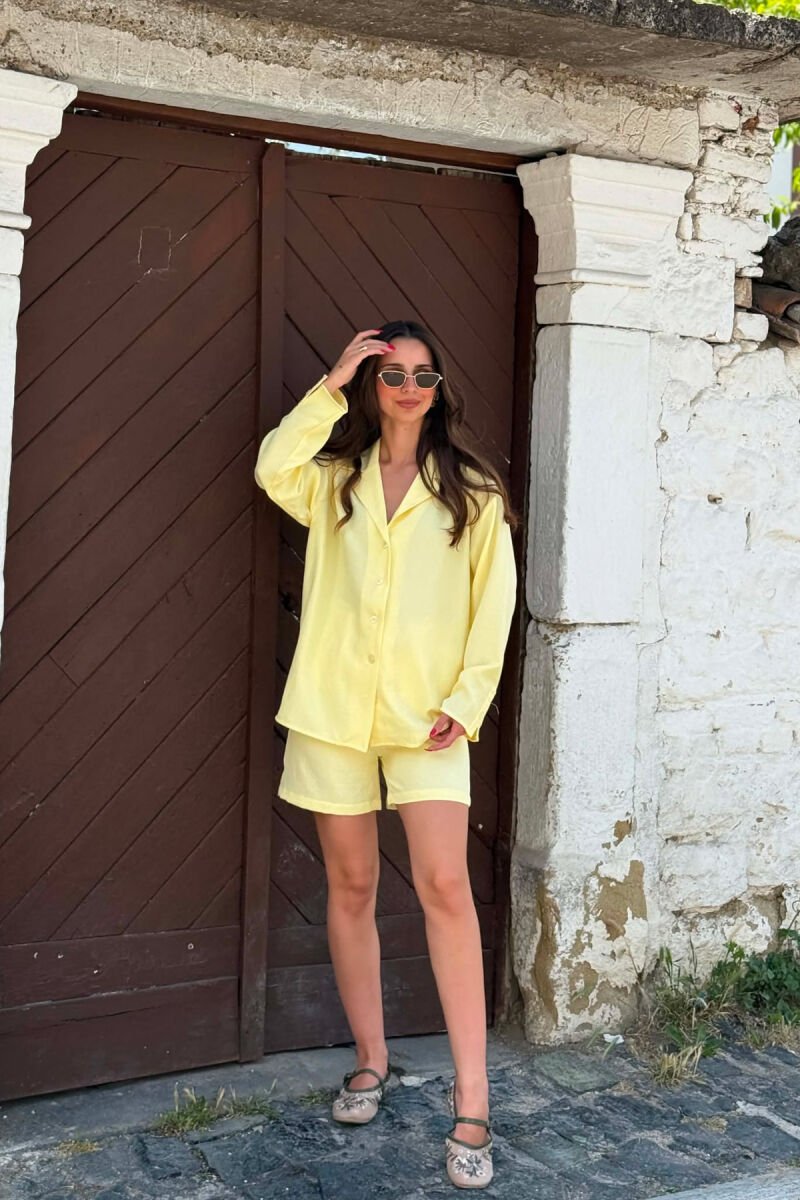 ONE COLOR SHIRT + BELT DETAIL SHORTS WOMAN SET YELLOW/E VERDHE - 2