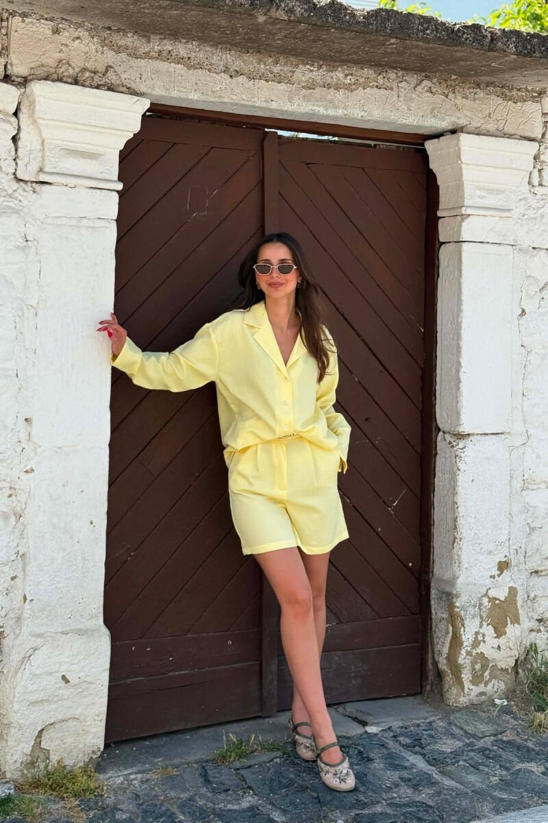 ONE COLOR SHIRT + BELT DETAIL SHORTS WOMAN SET YELLOW/E VERDHE - 5
