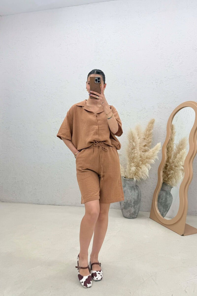 ONE COLOR SHIRT + SHORTS WOMAN SET BROWN/KAFE - 1