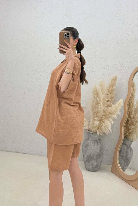 ONE COLOR SHIRT + SHORTS WOMAN SET BROWN/KAFE - 2