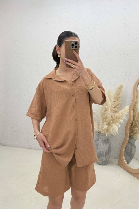 ONE COLOR SHIRT + SHORTS WOMAN SET BROWN/KAFE - 4