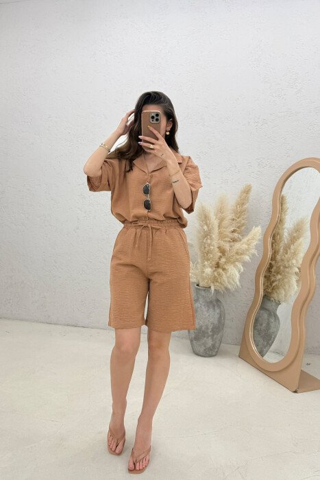 ONE COLOR SHIRT + SHORTS WOMAN SET LIGHT BROWN/KAZB - 1